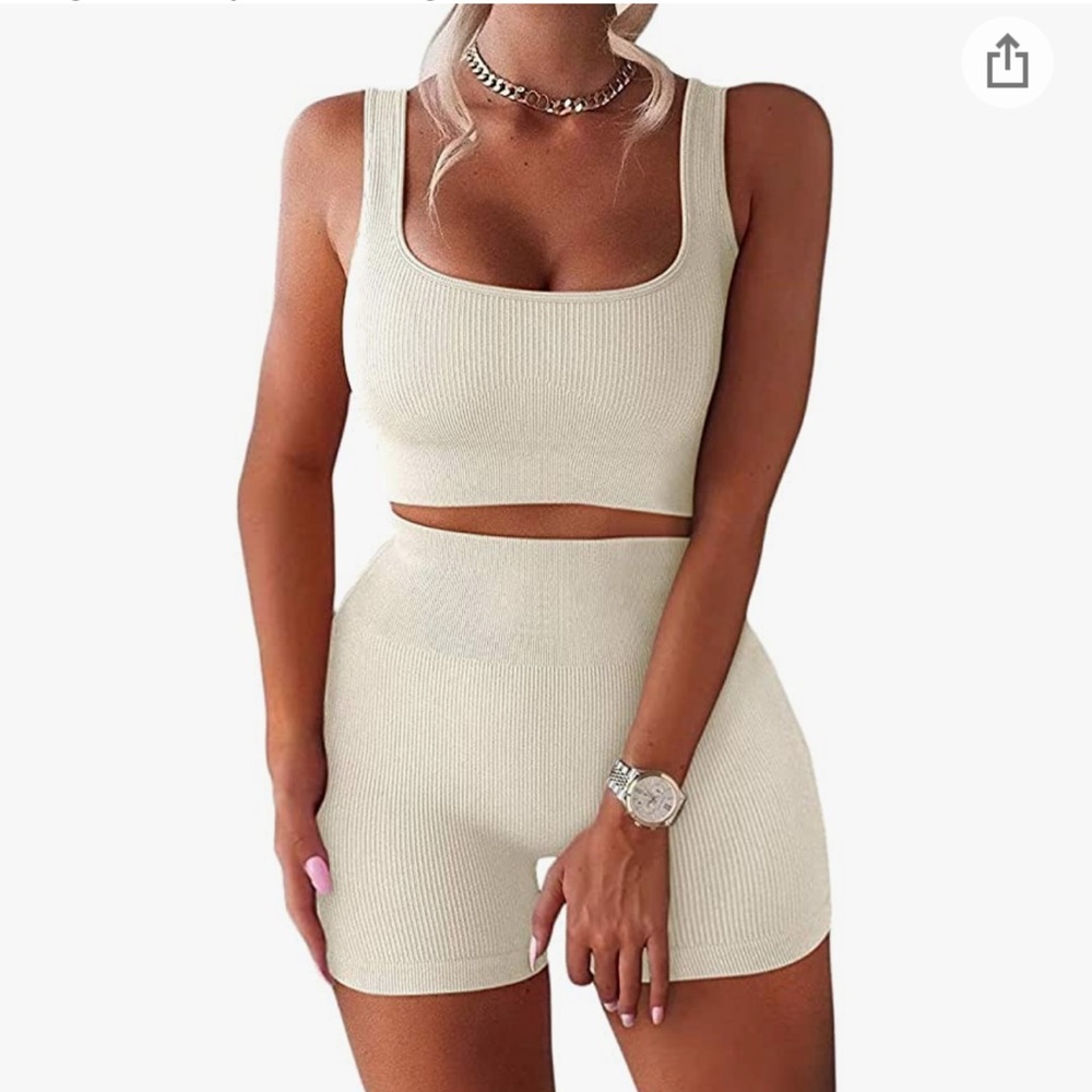 Womens ribbed tank and short set size small, ivory color - Picture 1 of 5